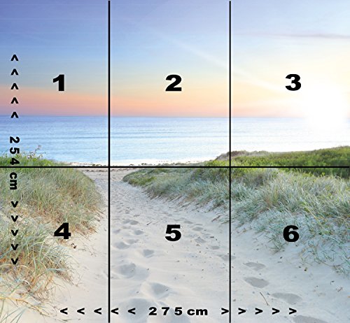 murimage Papel Pintado Mar Playa 274 x 254 cm Incluye Pegamento Fotomurales 3D Océano Duna Arena Puesta del Sol