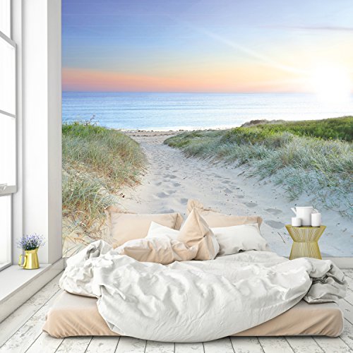 murimage Papel Pintado Mar Playa 274 x 254 cm Incluye Pegamento Fotomurales 3D Océano Duna Arena Puesta del Sol