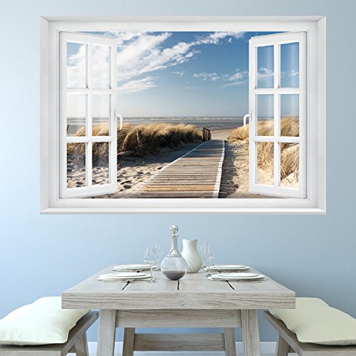 murimage Papel Pintado Playa Ventana 183 x 127 cm Incluyendo Pegamento océano maritimo Puente 3D Dormitorio Foto Murales