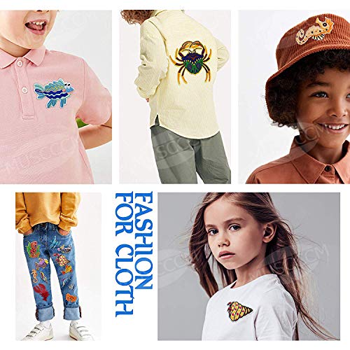 MUSCCCM Parches Ropa 16 Pcs Vida Marina Termoadhesivos DIY Coser O Planchar En Los Parches Apliques para Ropa Camiseta Jeans Sombrero Pantalon Bolsas Incluye Un Set De Kits De Costura