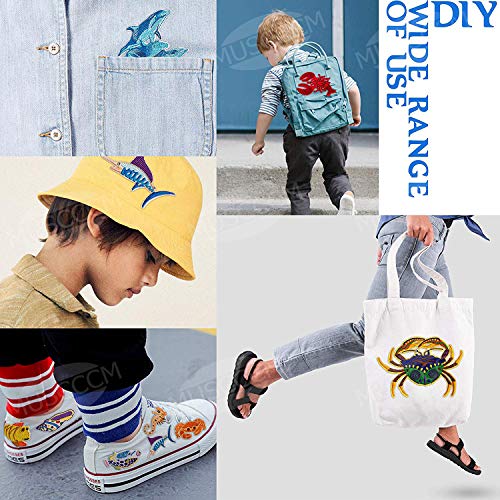 MUSCCCM Parches Ropa 16 Pcs Vida Marina Termoadhesivos DIY Coser O Planchar En Los Parches Apliques para Ropa Camiseta Jeans Sombrero Pantalon Bolsas Incluye Un Set De Kits De Costura