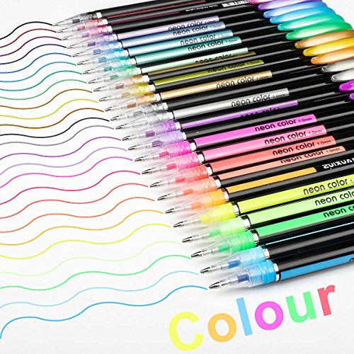 Mutsitaz 48 Colores Bolígrafos de Gel para Colorear Adultos - Incluye Purpurina, metálico, neón y clásicos - para Scrapbooking, Colorear, Dibujar y Artesanal by