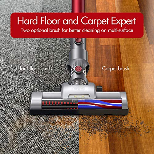 Muzili 3 en 1 Aspiradora de Mano inalámbrica con succión Potente de 13000 pa y filtración HEPA, la aspiradora montado en la Pared para Alfombra de Piso, hasta 30mins de Tiempo de Trabajo (Rojo-120)