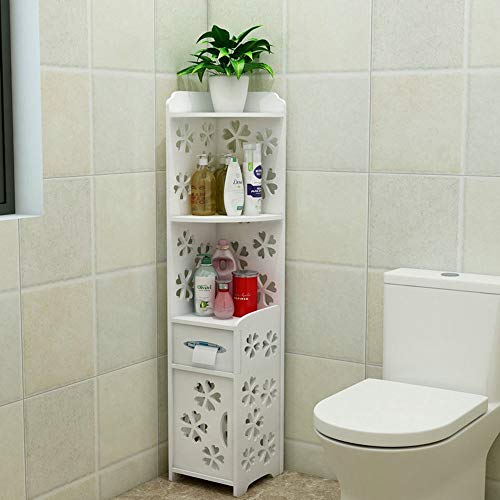 MVLJ Ducha Plataforma 5-Tier Suelo Blanco Que se coloca Alto baño Gabinete de Almacenamiento con estanterías y cajones for Oficina Cocina Dormitorio Accesorios de baño