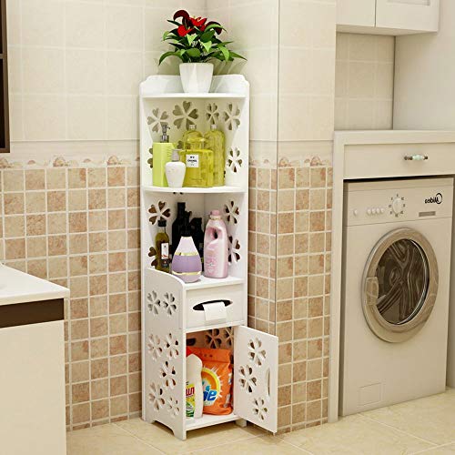 MVLJ Ducha Plataforma 5-Tier Suelo Blanco Que se coloca Alto baño Gabinete de Almacenamiento con estanterías y cajones for Oficina Cocina Dormitorio Accesorios de baño