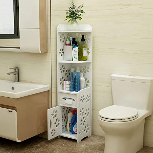 MVLJ Ducha Plataforma 5-Tier Suelo Blanco Que se coloca Alto baño Gabinete de Almacenamiento con estanterías y cajones for Oficina Cocina Dormitorio Accesorios de baño