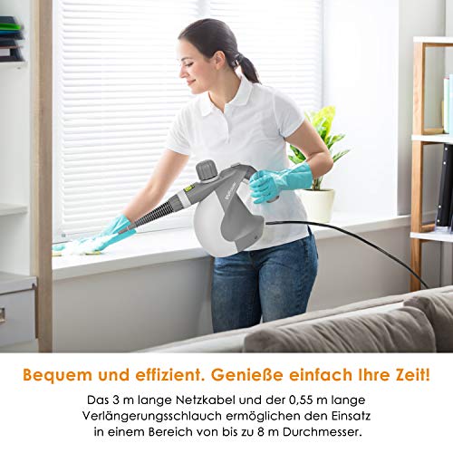 MVPower Limpiador de Vapor, Limpiador de Vapor Mano Multipropósito con 9 Accesorios Cerradura de Seguridad Tanque de Agua de 350 ml Limpiador de Vapor Eléctrico para Cocina Baño Piso Ventana Alfombra