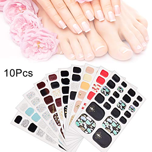 MWOOT Pegatina Uña del Pie (10 Hojas), Pegatinas para Manicura, Calcomanías de Uñas, Láminas Adhesivas para Uñas del Pie, Verano Playa Fiesta Accesorios de Decoración de Pies-Stripe