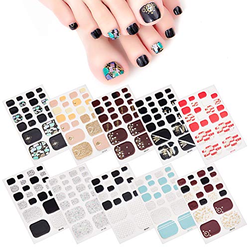 MWOOT Pegatina Uña del Pie (10 Hojas), Pegatinas para Manicura, Calcomanías de Uñas, Láminas Adhesivas para Uñas del Pie, Verano Playa Fiesta Accesorios de Decoración de Pies-Stripe