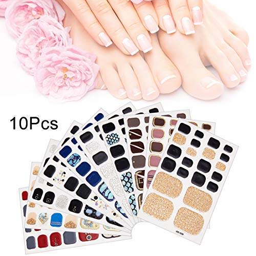 MWOOT Pegatina Uña del Pie (10 Hojas), Pegatinas para Manicura, Calcomanías de Uñas, Láminas Adhesivas para Uñas del Pie, Verano Playa Fiesta Accesorios de Decoración de Pies-Shiny