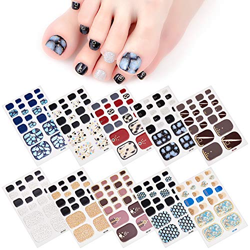 MWOOT Pegatina Uña del Pie (10 Hojas), Pegatinas para Manicura, Calcomanías de Uñas, Láminas Adhesivas para Uñas del Pie, Verano Playa Fiesta Accesorios de Decoración de Pies-Shiny