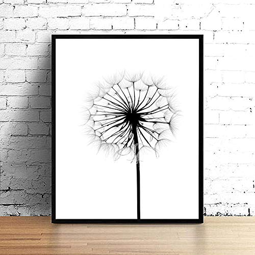 MXmama Diente de león Acuarela Pluma Negro Blanco Arte de la Pared Pintura de la Lona Carteles e Impresiones nórdicos Cuadros de la Pared/Decoración de la Sala de estar-50cmx70cmx3 sin Marco