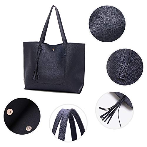 Myhozee Bolso de Mujer Hombro Grande Bolso Bandolera Bolsos de Mujer de Cuero Suave de PU Cuero para Las Damas Shopper Impermeable Bolso Señora Tote Bag Bolso Mano Shopping Bags(Azul)