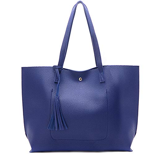 Myhozee Bolso de Mujer Hombro Grande Bolso Bandolera Bolsos de Mujer de Cuero Suave de PU Cuero para Las Damas Shopper Impermeable Bolso Señora Tote Bag Bolso Mano Shopping Bags(Azul)