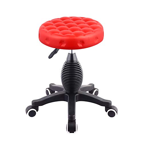 MYJZY Taburete de salón con Ruedas, Taburete de Dibujo con cojín de Cuero PU, Silla giratoria giratoria hidráulica, Altura Ajustable, Silla de salón de Tatuaje de SPA de Masaje,Rojo