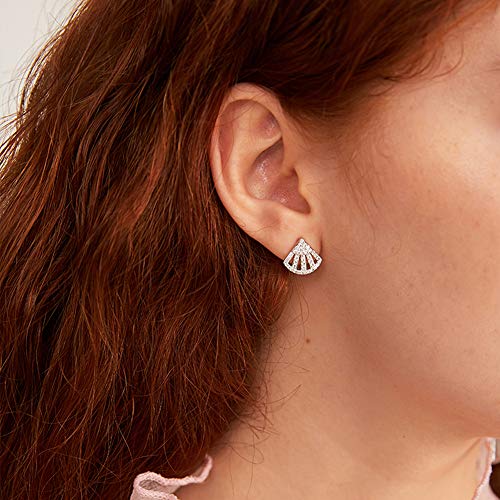 MYLJX Pendientes de mujer con diseño de abanico asimétrico con flecos en forma de concha con microincrustaciones de circonita, pendientes finos