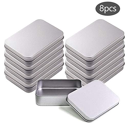 N 8 Piezas de Metálicos Rectangulares de Latas, Lata Vacía de Metal Rectangular con Tapa, Diseño a Prueba de Fugas, Bordes Lisos, para Cosméticos, Especias, Gadget Pequeño, Tarjeta SD, Cuenta, Moneda