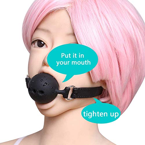 N / A Ajustable Moda Punk Collar de Cuero Negro de la respiración Boca Femenina Bola Abierta