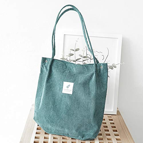 N / A Bolsos de Mujer Bolsas de Pana para Estudiantes Bolso de Hombro Casual de Color sólido Bolso de Mujer Reutilizable Bolso de Playa de Compras 34x30x12 cm