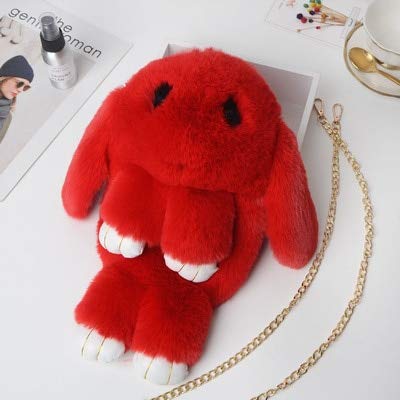 N / A Fluffy Bunny Shoulder Plush Mochila Cute Fluffy Rabbit Fur Pompoms Chain Bag Women Cartoon Rabbit Sling Bag 38cm