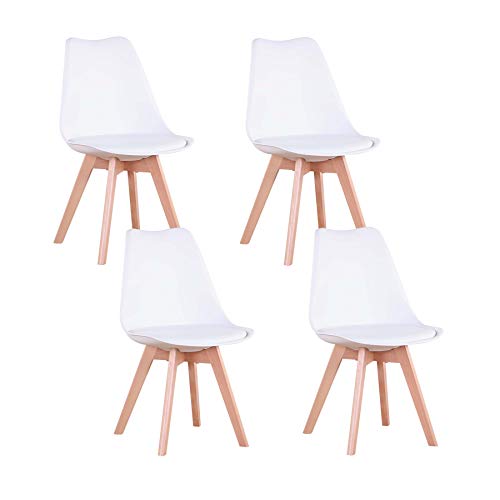 N / A Pack de 4 Sillas Tulip, Sillas de Comedor, Asiento Acolchado Suave, Sillas Respaldo Ergonómico (Blanco)
