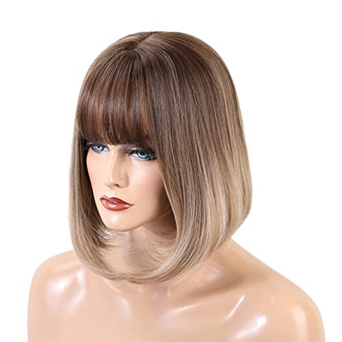 #N/A 12 '' Corta Peluca Pelo con Flequillo Lisa Peluca Sintética para Halloween, Navidad, Disfraces, Cosplay