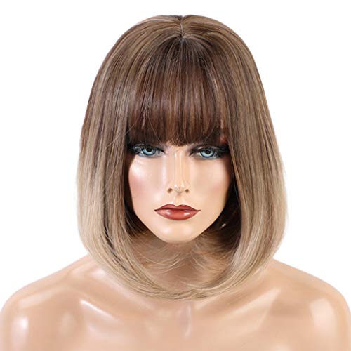 #N/A 12 '' Corta Peluca Pelo con Flequillo Lisa Peluca Sintética para Halloween, Navidad, Disfraces, Cosplay