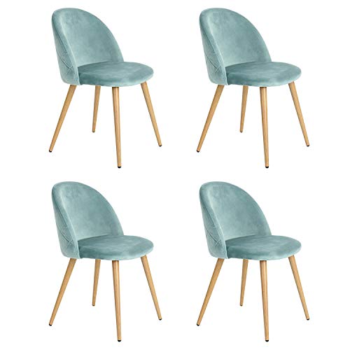 N/A Conjunto de 2/4/6 Sillas de Comedor de Terciopelo Sillas de Ocio Modernas de Mediados de Siglo Sillas tapizadas con Patas de Metal para Sala de Estar (Verde, 4)