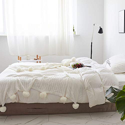 NA MYBH decoración del hogar Bola de algodón línea de Tejido de Punto   Manta sofá Manta Blanco 150 * 200 cm
