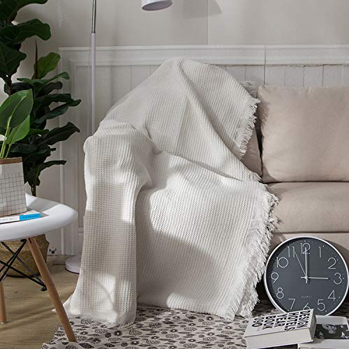 NA MYBH Manta para el hogar Manta de línea de Ocio de Punto de Estilo Europeo Manta de sofá de algodón Antideslizante Blanca 180 * 300 cm