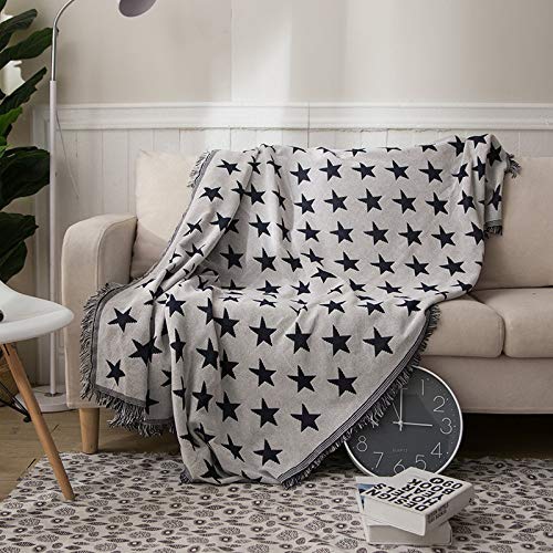 NA MYBH Manta para el hogar Modelo de Estrella Europea Antideslizante Manta de sofá Manta de Viaje línea Manta Blanca 130 * 180 cm