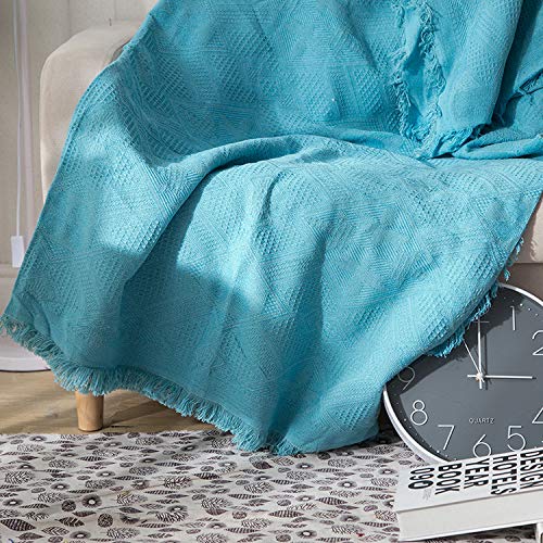 NA MYBH Manta para el hogar rombo Cuatro Estaciones Color Liso Multifuncional sofá Manta línea Manta Azul 130 * 180 cm