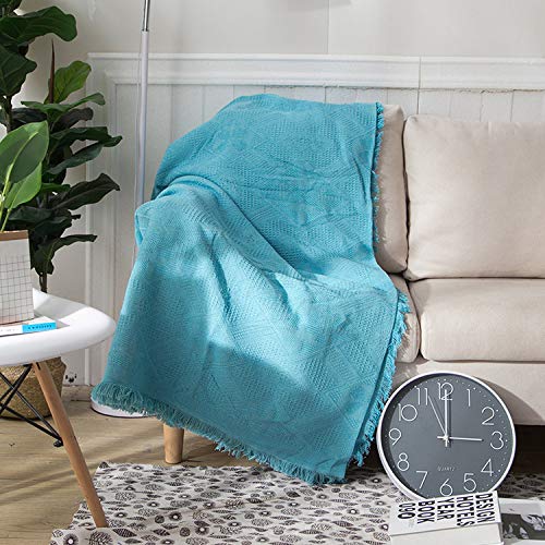 NA MYBH Manta para el hogar rombo Cuatro Estaciones Color Liso Multifuncional sofá Manta línea Manta Azul 130 * 180 cm