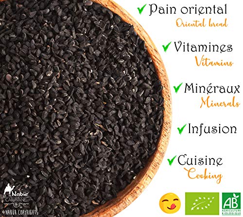 Nabür - Nigella orgánica semillas 200 gr | Comino Negro Organico Gourmet - Infusion, Cocinar, Hornear - Rico en hierro, minerales, vitaminas, antioxidante