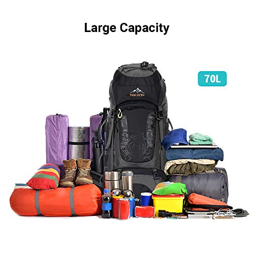 NACATIN Mochila de Senderismo, Mochila de Montañismo 70L, Impermeable Mochila con Cubierta, Viajes de Camping, Montañismo, Excursionismo, Escalada, Trekking, Mochila, Acampada.