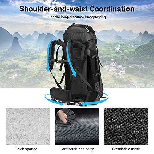 NACATIN Mochila de Senderismo, Mochila de Montañismo 70L, Impermeable Mochila con Cubierta, Viajes de Camping, Montañismo, Excursionismo, Escalada, Trekking, Mochila, Acampada.