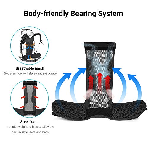 NACATIN Mochila de Senderismo, Mochila de Montañismo 70L, Impermeable Mochila con Cubierta, Viajes de Camping, Montañismo, Excursionismo, Escalada, Trekking, Mochila, Acampada.