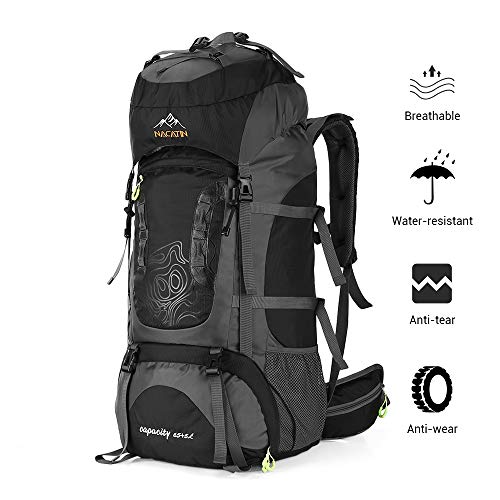 NACATIN Mochila de Senderismo, Mochila de Montañismo 70L, Impermeable Mochila con Cubierta, Viajes de Camping, Montañismo, Excursionismo, Escalada, Trekking, Mochila, Acampada.