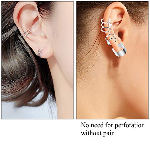 NACTECH 8 Pares Clip de Oreja de Acero Inoxidable Pendientes Cartilago Oreja sin Agujero Clip sin Perforación Puño de Oreja Cartilago 8/10mm Pendientes Oreja Falsos para Mujeres Chicas 8 Estilos