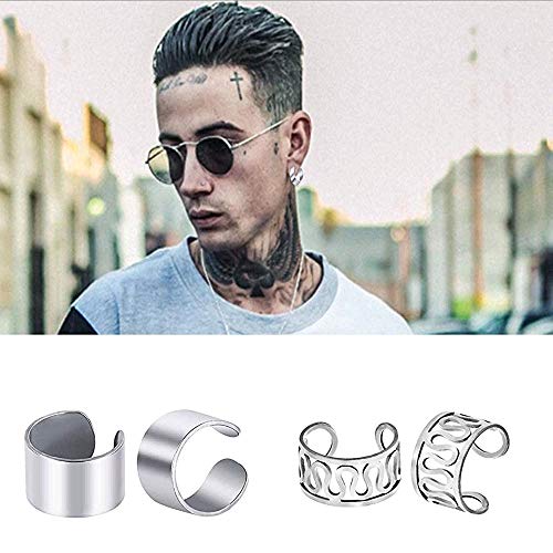 NACTECH 8 Pares Clip de Oreja de Acero Inoxidable Pendientes Cartilago Oreja sin Agujero Clip sin Perforación Puño de Oreja Cartilago 8/10mm Pendientes Oreja Falsos para Mujeres Chicas 8 Estilos