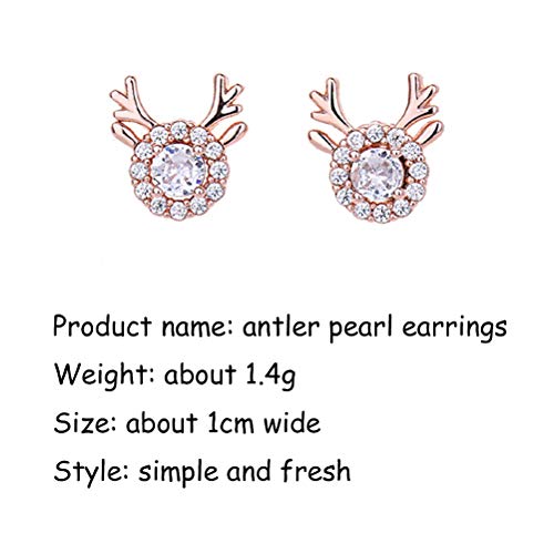 Naduew Pendientes de Navidad, 2 Pares de Pendientes de Renos navideños con Tachuelas de Cristal Brillante, Pendientes de Navidad, Regalo de joyería para Festivales navideños para Mujeres y niñas