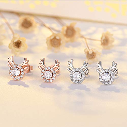 Naduew Pendientes de Navidad, 2 Pares de Pendientes de Renos navideños con Tachuelas de Cristal Brillante, Pendientes de Navidad, Regalo de joyería para Festivales navideños para Mujeres y niñas