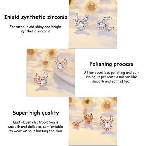 Naduew Pendientes de Navidad, 2 Pares de Pendientes de Renos navideños con Tachuelas de Cristal Brillante, Pendientes de Navidad, Regalo de joyería para Festivales navideños para Mujeres y niñas