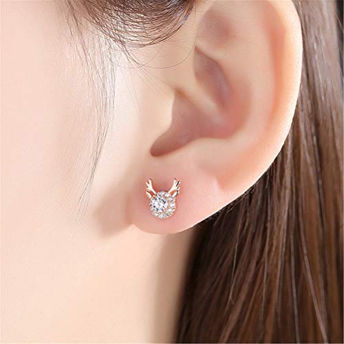 Naduew Pendientes de Navidad, 2 Pares de Pendientes de Renos navideños con Tachuelas de Cristal Brillante, Pendientes de Navidad, Regalo de joyería para Festivales navideños para Mujeres y niñas