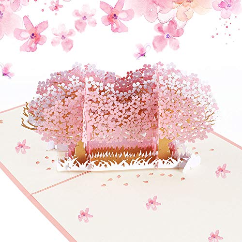 Nahuaa Tarjeta Regalo de 3D Pop-up Tarjeta de Felicitación de Flor de cerezo Tarjeta Cumpleaños Tarjeta de Boda Invitación con Sobre para Acción de Gracias aniversario Navidad Día de San Valentín