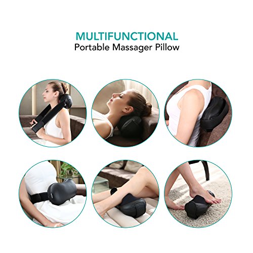 Naipo Almohada de Masaje Shiatsu Cojín Masajeador de Cuello Portátil con Calor Infrarrojosm, Correas Velcro, Velocidad Regulable y 2 Modos en Casa, Oficina y Coche