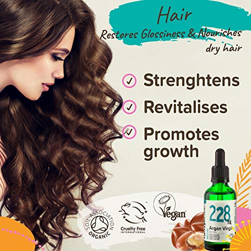 Naissance Aceite Vegetal de Argán de Marruecos BIO n. º 228 - 50ml - Puro, natural, vegano, certificado ecológico, sin hexano y no OGM - Hidratación natural para el rostro, el cabello, la barba y las cutículas.