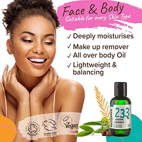 Naissance Aceite Vegetal de Jojoba Dorada BIO 60ml - 100% puro, virgen, prensado en frío, certificado ecológico, vegano y no OGM
