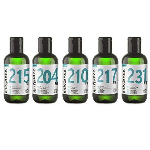 Naissance Set Top 5 Aceites Vegetales BIO 100ml - Almendras, albaricoque, aguacate, ricino y semillas de uva.