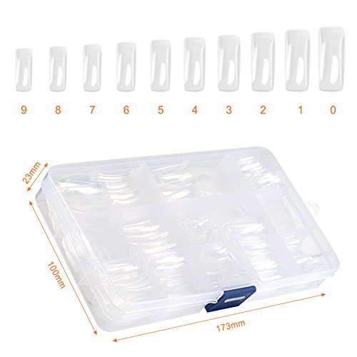 Naler - Uñas artificiales transparentes, 500 unidades de varios tamaños, acrílicas, uñas postizas en caja para mujeres y niñas